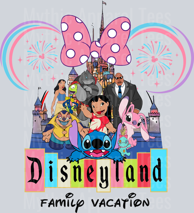 Disney Disneyland Family Vacation pink and blue  DTF Lilo and Stitch Transfers