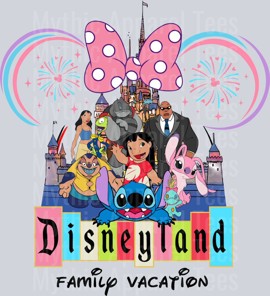 Disney Disneyland Family Vacation pink and blue  DTF Lilo and Stitch Transfers