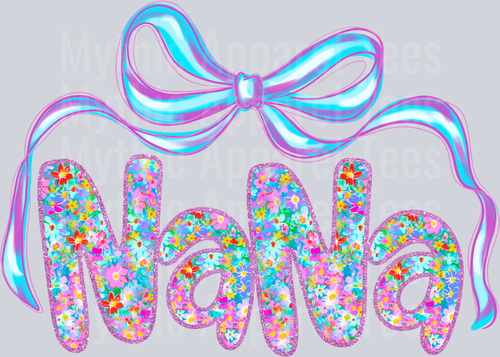 Nana Iridescent blue ribbon DTF Nana Transfers
