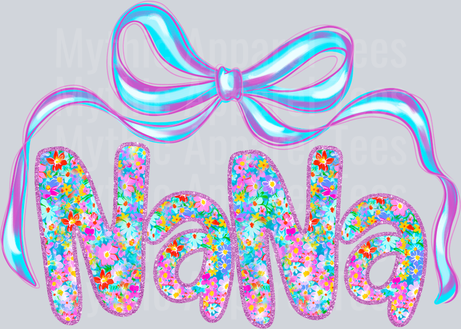 Nana Iridescent blue ribbon DTF Nana Transfers