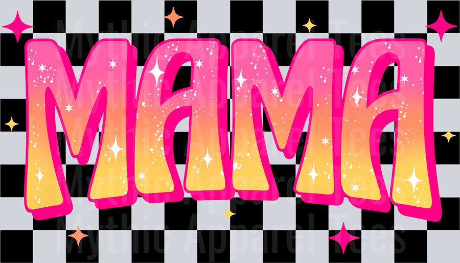 MAMA Checkered Pink to Yellow Mini Black DTF Mini Momma Transfers