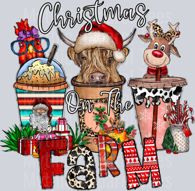Christmas On The Farm Drink DTF Coffee Transfers