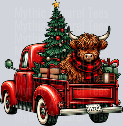 Christmas Highland Cow Vintage Heifer Red Xmas Tree Truck Sweatshirt