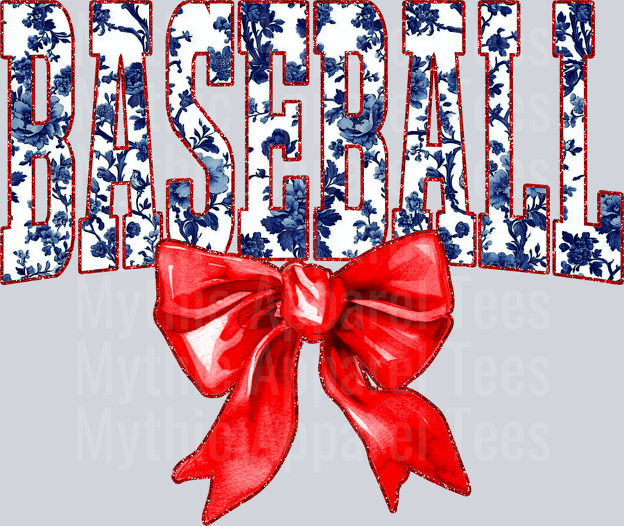 Navy And Red Baseball College Font Floral Pattern School Spirit & Sports