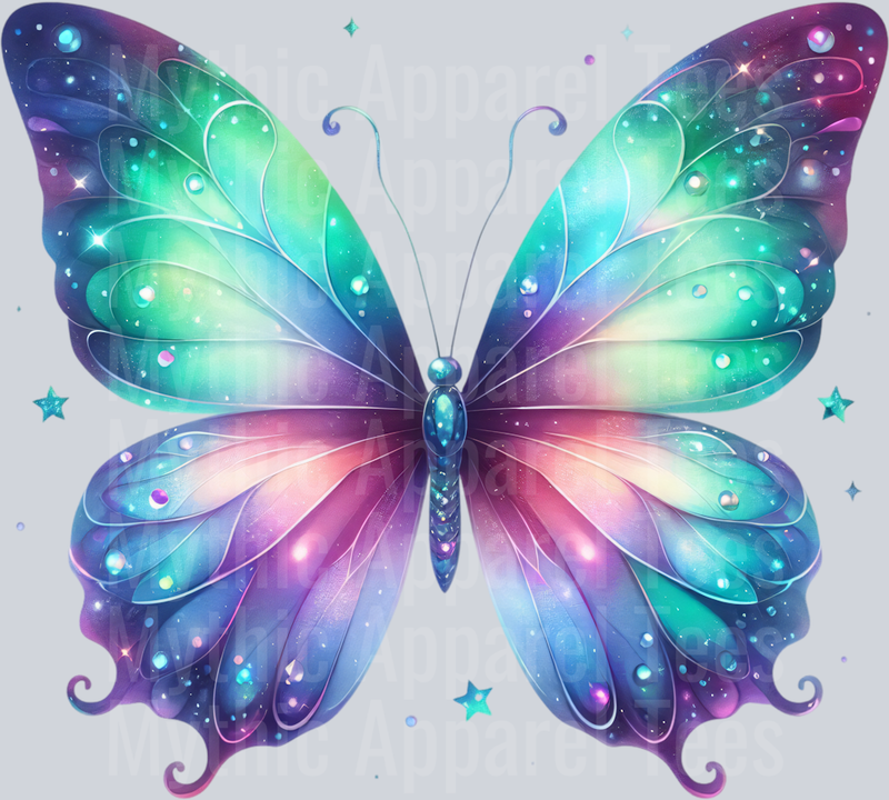 Blue Pink Aura Watercolor butterfly DTF Butterfly Transfers
