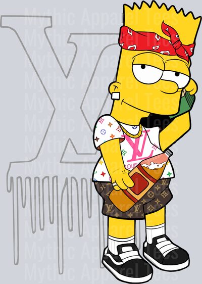 Bart Simpson with LV behind him LV Shirt DTF Luis Vuitton Transfers