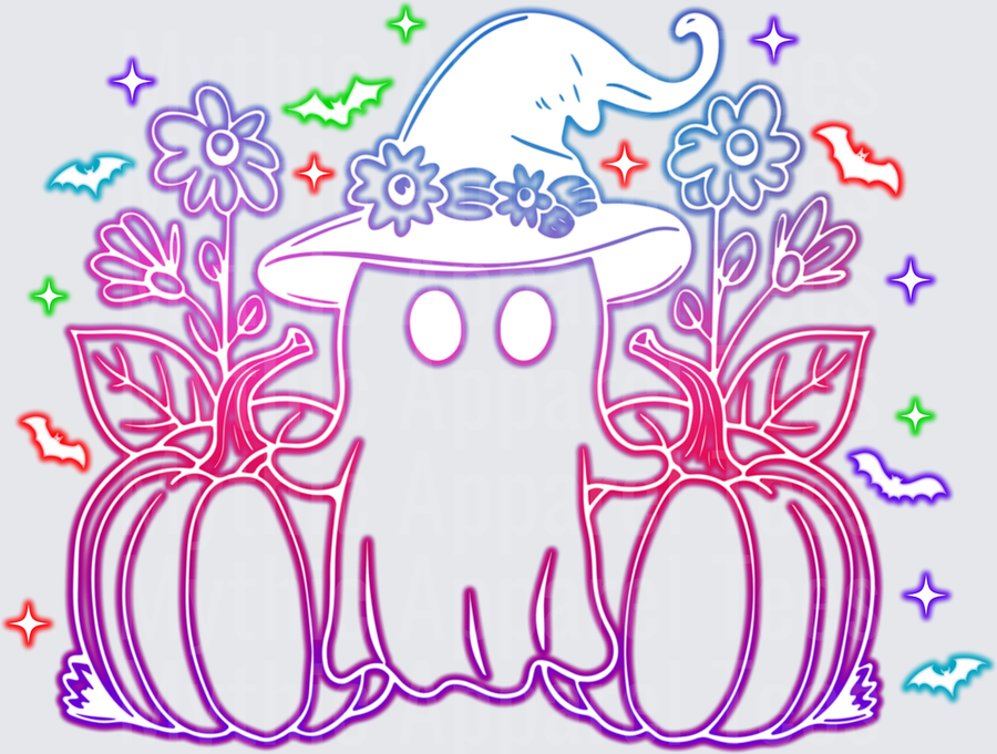 Halloween Neon Ghost Witch Hat Pumpkins Bats Floral Glow