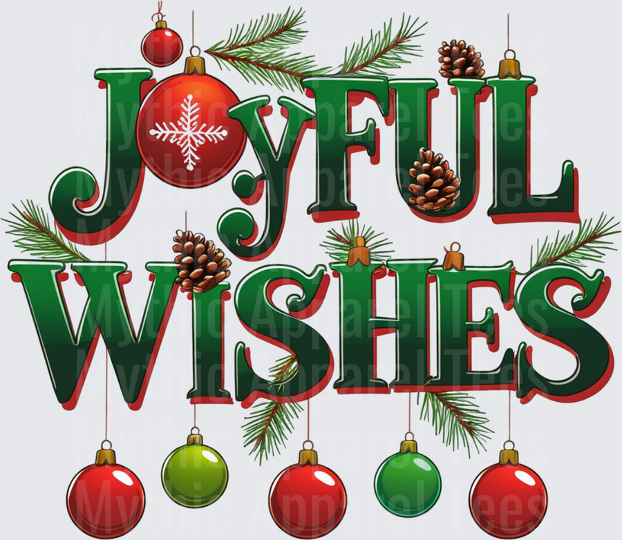 Christmas Joyful Wishes Green Bold Lettering Ornaments Pine
