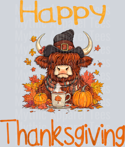Scottish Highland Cow Fall Thanksgiving Happy Thanksgiving T-Shirt