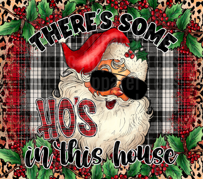 There's Some Ho's In This House Cool Santa Sunglasses Buffalo Plaid Leopard Holly Berry Christmas Design