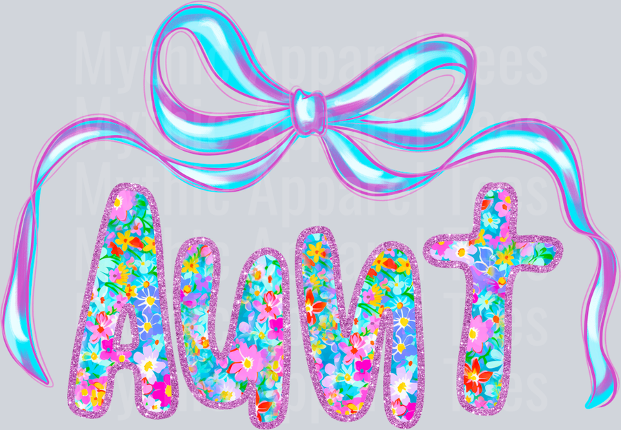 Aunt Iridescent blue ribbon DTF Aunt Transfers