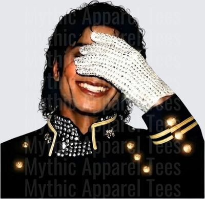Michael Jackson Smiling with Iconic White Sequin Glove Covering Face Black Military Jacket