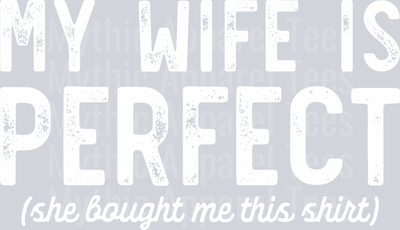 My Wife Is Perfect (She bought me this shirt) DISTRESSED wht  DTF Husband Transfers