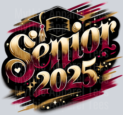 0027 Senior 2025 Airburshed Maroon and Gold 1 DTF 2025 Senior Graduation Transfers