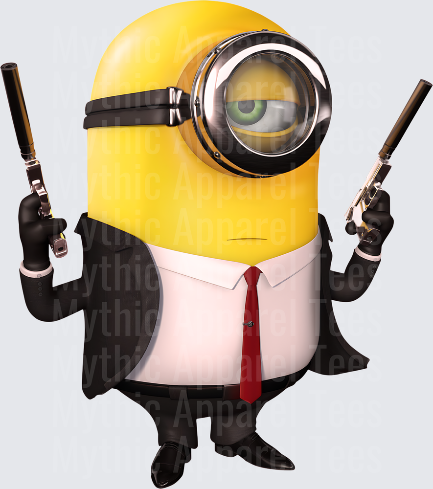 Minnions Secret Agent Dual Pistols Black Suit Red Tie
