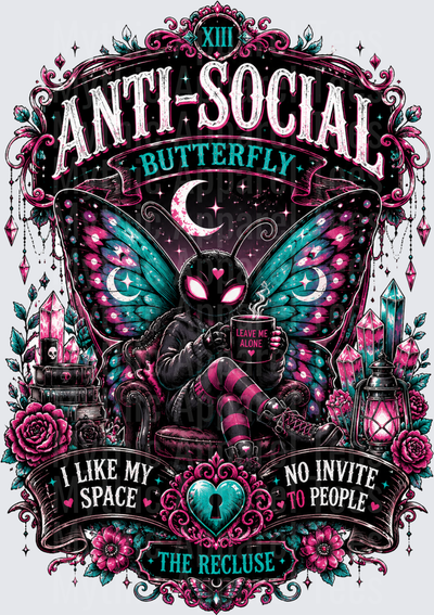 Sarcastic Skull Anti-Social Butterfly The Recluse Goth Introvert Leave Me Alone Mug XIII