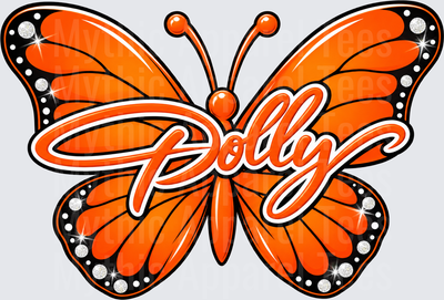 Tennessee Vols Dolly Script Orange Monarch Butterfly with Rhinestone Accents
