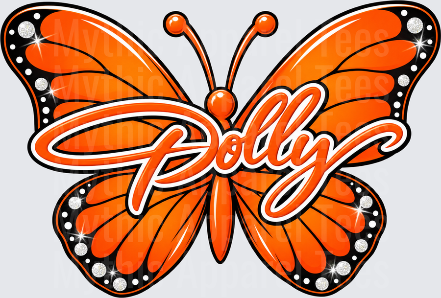 Tennessee Vols Dolly Script Orange Monarch Butterfly with Rhinestone Accents
