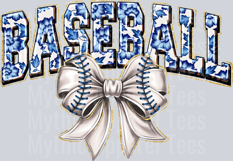 Baseball Blue Bow