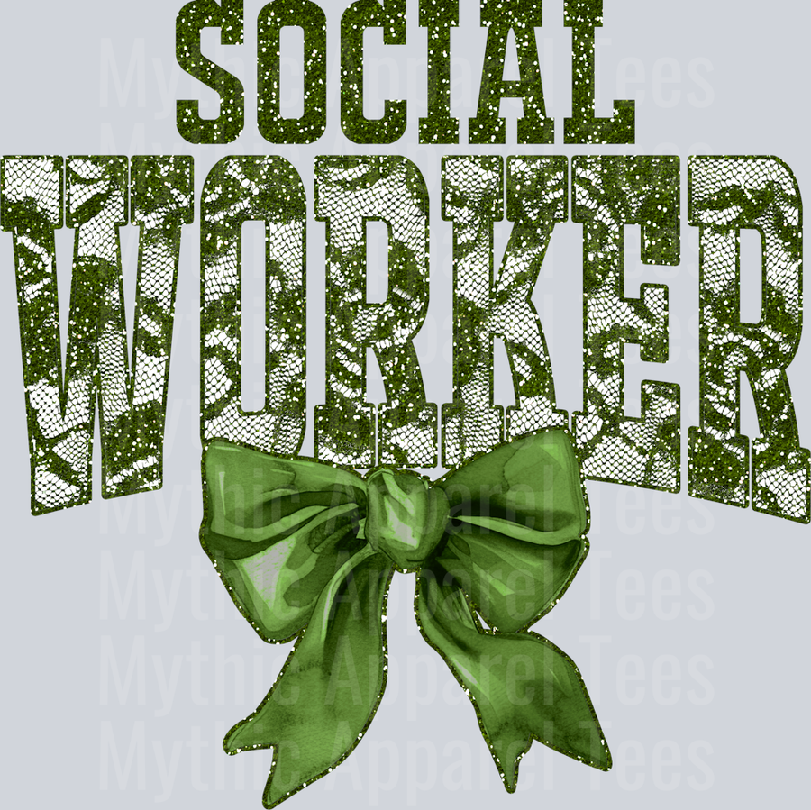 Olive Green Lace Social Worker St Patrick's Day College Font Floral and shamrock pattern