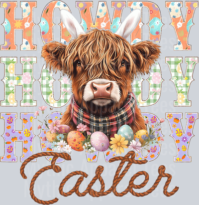 Howdy Easter Western Easter Highland Cow DTF Highland Cow Transfers