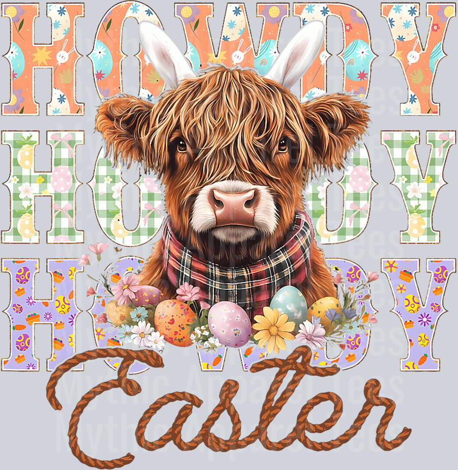 Howdy Easter Western Easter Highland Cow DTF Highland Cow Transfers