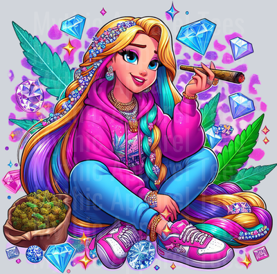 Elsa Weed Plant Cheeta Print Jewels Smoking Weed DTF Weed Transfers