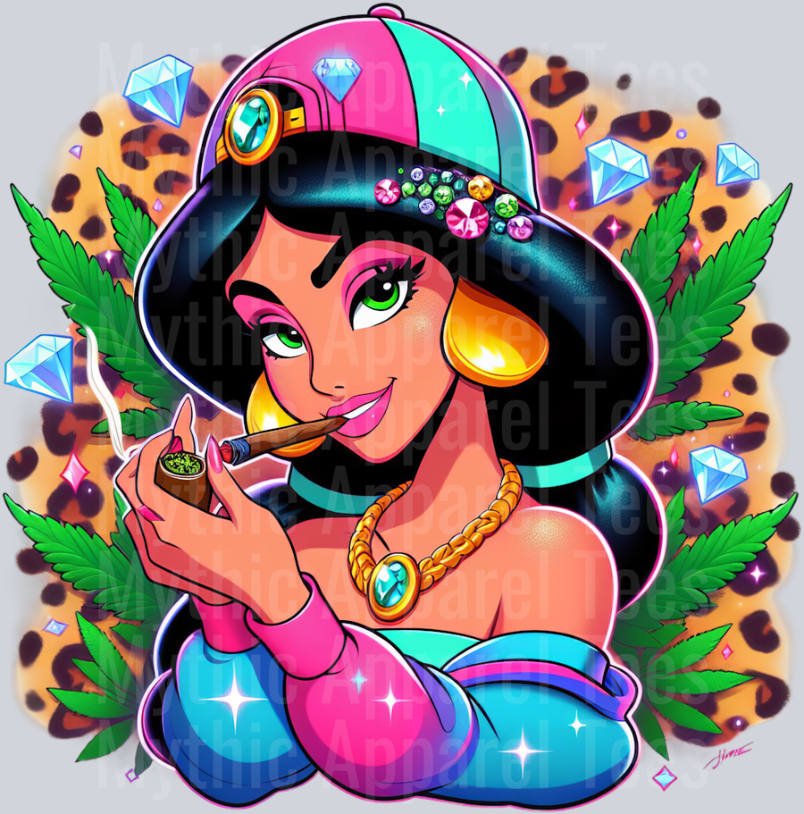 Jasmine hat Weed Plant Cheeta Print Jewels Smoking Weed DTF Weed Transfers