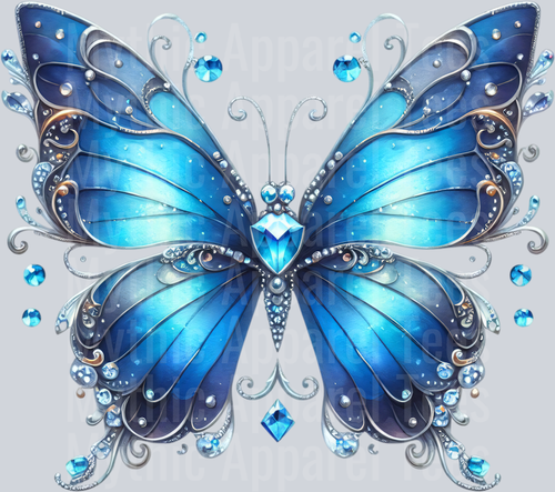 Blue Light Grey Watercolor butterfly DTF Butterfly Transfers