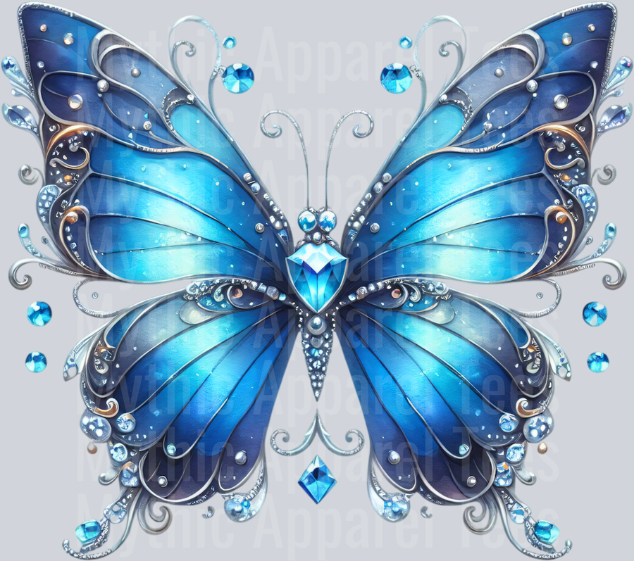 Blue Light Grey Watercolor butterfly DTF Butterfly Transfers