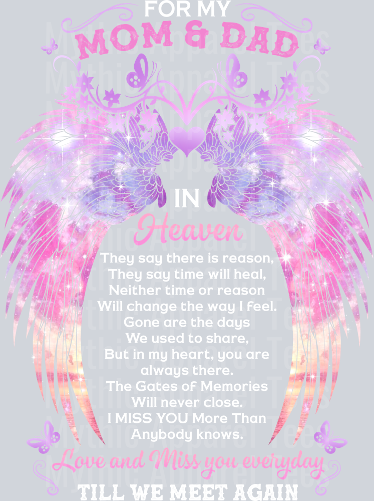 For My Mom and Dad In Heaven Till We Meet Again DTF Memorial Transfers