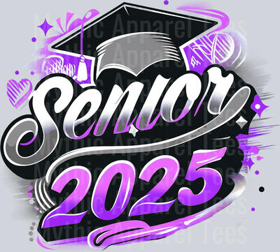 0025 Senior 2025 Airburshed Purple and Gray 2 DTF 2025 Senior Graduation Transfers