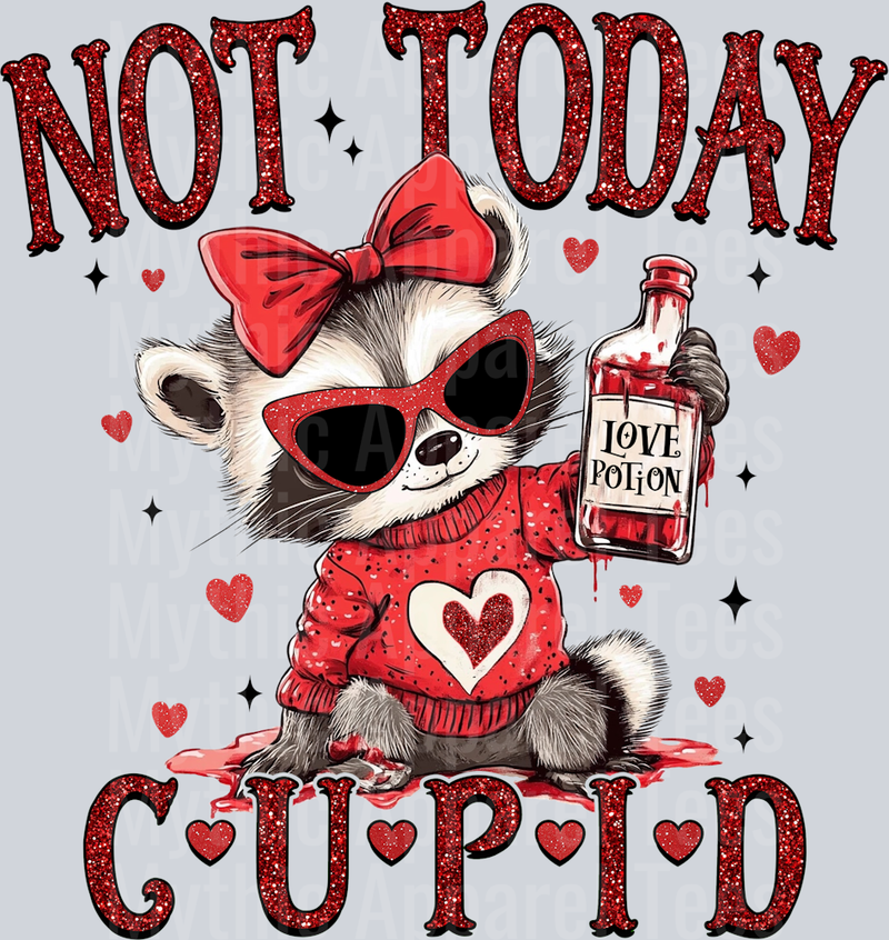 Not Today Cupid Red text Raccoon DTF Valentines Day Transfers