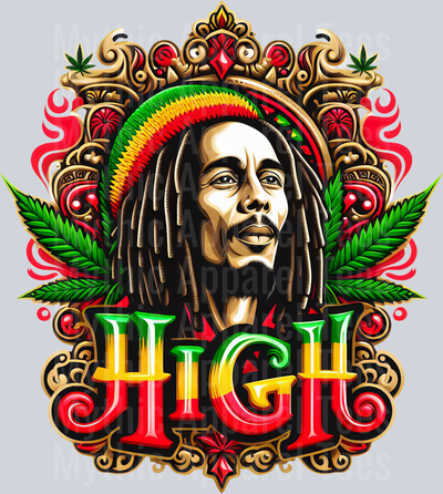 HIGH Green Red Yellow Bob Marley floral colors weed plant DTF Weed Transfers
