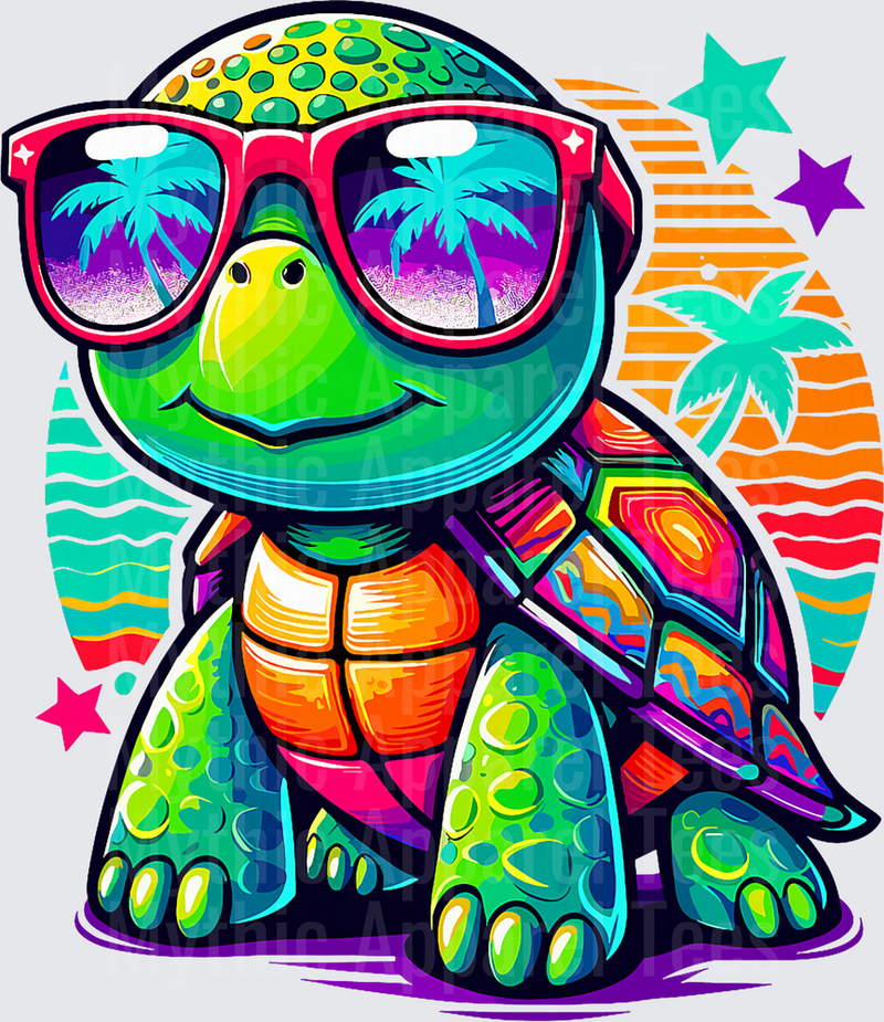 Turtle with Sunglasses Tropical Beach Sunset Turtle T-Shirt