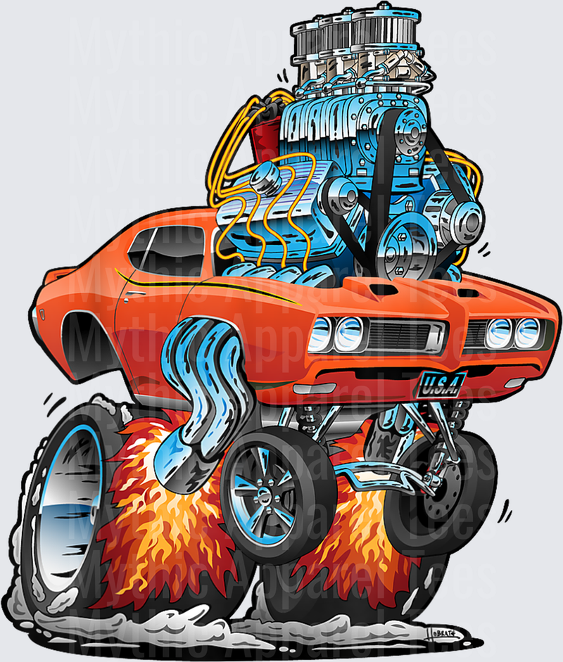 Classic Muscle Car Hotrod Funny Car Cartoon Design T-Shirt