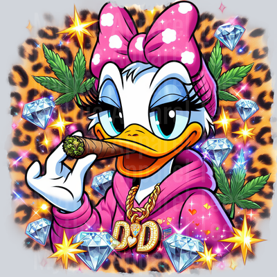 Daisey Duck Cheeta Print Jewels Smoking Weed DTF Weed Transfers