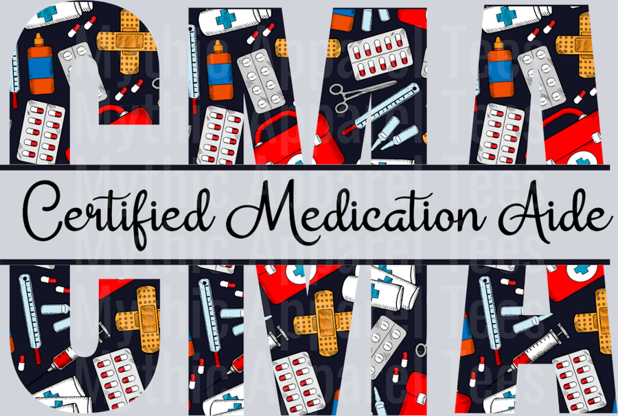 Certified Medication Aide Red White Black Colors DTF Nurse Transfers