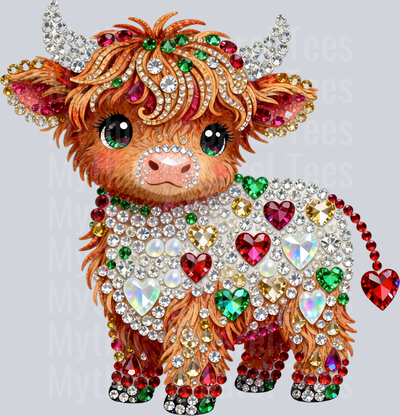 AZ698 Faux Rhinestone Valentines Day Highland Cow