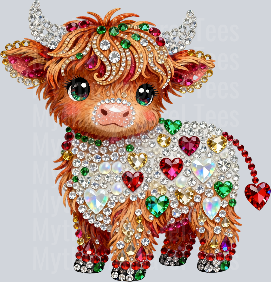 AZ698 Faux Rhinestone Valentines Day Highland Cow