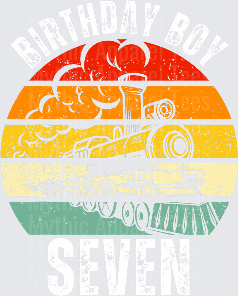 Trains Birthday Boy Retro Sunset Steam Locomotive Seven