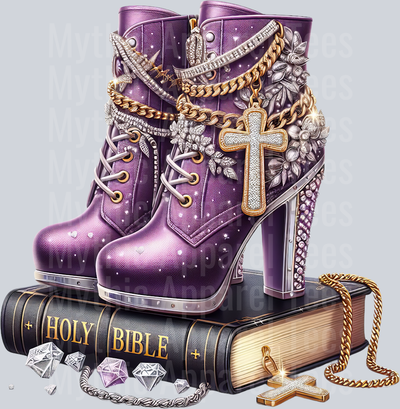 Boots on bible 5 cross PW Purple Prayer Warrior DTF Religious Transfers