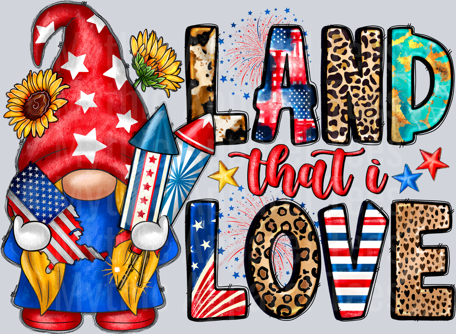 Land That I Love Gnome 4th of july DTF Patriotic Transfers