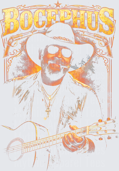 Bocephus Hank Williams Jr Portrait with Guitar Cowboy Hat Sunglasses Cigar Western Guns Vintage Halftone Graphic