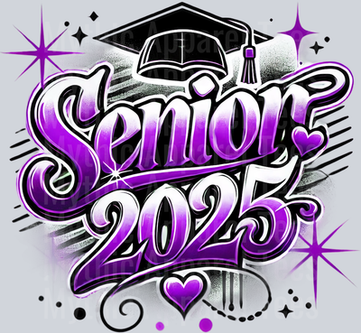 004 Senior 2025 Airbrushed Purple DTF 2025 Senior Graduation Transfers