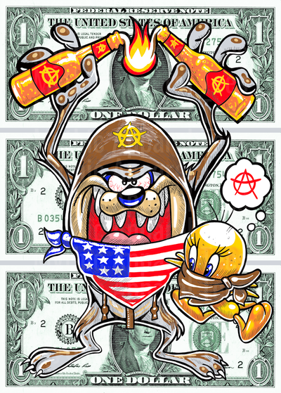 Tasmanian Devil Taz Patriotic with Tweety Bird DTF Looney Toons Transfers