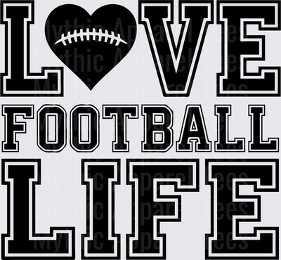 American Football Love Football Life Bold Varsity Block Letter Design