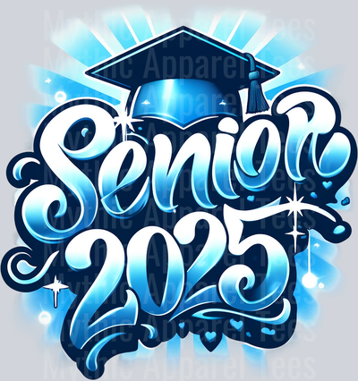 002 Airbrushed Senior 2025 Lt Blue DTF 2025 Senior Graduation Transfers