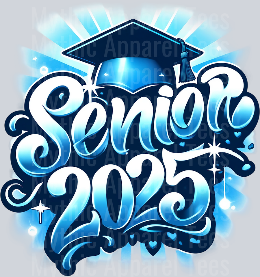 002 Airbrushed Senior 2025 Lt Blue DTF 2025 Senior Graduation Transfers