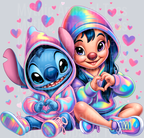 Lilo and Stitch heart hands iridescent clothes DTF Lilo and Stitch Transfers